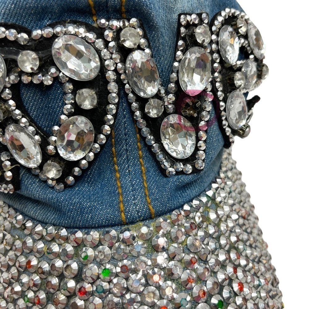 Y2K gem stone cap denim love letters with rhinestones 2000 - Picture 9 of 11